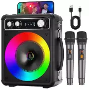 Karaoke Machine, Portable Bluetooth Karaoke Speaker with 2 Wireless Microphon...
