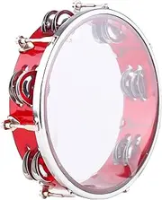 8-inch Tambourine Handbell Hand Drum with Row Jingles Percussion Instrument Red
