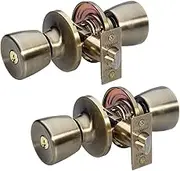 Master Lock TUO0105T Tulip Door Knob with Lock, Antique Brass, Pack of 2