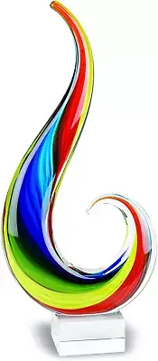 Rainbow Note Murano-Style Art Glass Centerpiece - 12" Tall Mouth-Blown Glass Scu