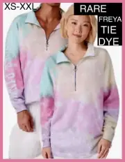 XL VICTORIAS SECRET PINK VARSITY HALF ZIP PULLOVER SWEATSHIRT TIE DYE RARE NWT