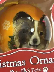 E &S Pets Papillon Dog Christmas Ornament NIB Dog Lover Gift $15 Plastic Ball