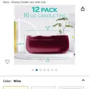 Hearts & Crafts Wine Candle Tins 16 oz with Lids - 12-Pack of Bulk Candle Jars
