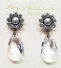 (NEW) Liz Palacios Swarovski Crystal Drop Dangle Stud Earrings Brass Faux Pearls