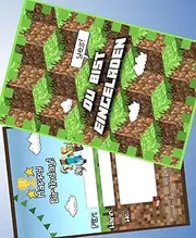 VSW 12 Invitation Cards & 12 Envelopes for Birthday Parties and Children's Birthday Girls and Boys Minecraft No. 103