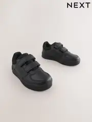 Black Leather 2 Strap Touch Fastening School Shoes (F04127) | $46 - $57
