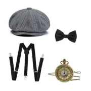 Men's 1920s Accessories Gatsby Gangster Costume Set Tweed Newsboy Cap Gray
