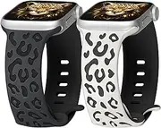 [Ocaer] 2 Pack Silicone Band Compatible with Apple Watch 49mm 45mm 44mm 42mm, Sport Leopard Engraved Soft Silicone iWatch Strap for Apple Watch Ultra 2/1 Series 10 9 8 7 6 5 4 3 2 1 SE (Starlight)