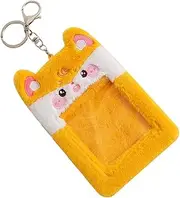 SEWACC Cartoon Frog Plush Card Holder Keychain Visible Transparent Card Sleeve for Bus Pass Id Soft Material for Students Collectibles