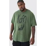 Mens Plus Korn License Print T-shirt In Green