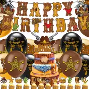 Western Cowboy Theme Birthday Party Decorating Set - Birthday Banner Balloons Cake Cupcake Toppers