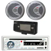 Pyle CD Player Boat Radio USB Receiver + 2 Silver 6.5" Speakers w/Cover