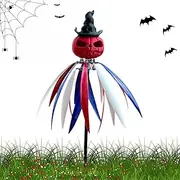 Wind Spinners, Pumpkin Scarecrow Spinner, 9.84x7.87x35.43 Inches Whimsical Lawn Feature, Spooky Rotating Motion, Halloween Ornament for Patio, Balcony, Pathway, Landscape, Party, Decorations