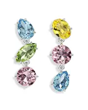 Swarovski Gema Multicolor Crystal Mismatch Triple Drop Earrings in Rhodium Plated