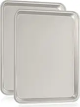 Commercial Quality Baking Sheet Pan Set, Natural Aluminum Cookie Sheet, Umite Chef Warp Resistant Nonstick Baker's Quarter Sheet Pan, Thick Cookie Tray Pans for Baking, Roasting(2 Pack,13 * 9.5inch)