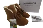 Bearpaw NEW Christie Suede Sheepskin Womens 7 WIDE Fringe NeverWet Hickory Boots