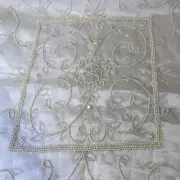 Saro Hand Beaded Table Cloth Scarf Sheer Creamy White NOS 40" x 40" Square