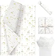Pineraap 20 Sheets Bow Tissue Paper, Bowknot Butterfly Dot Print Gift Tissue Paper Decorative Art Wrapping Paper for Birthday Wedding Bridal Shower Coquette Party - 19.7 x 27.6 Inch, Gold