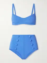 [Lisa Marie Fernandez] Lisa Marie Fernandez - Button-embellished Seersucker Bikini - Blue - 1 1 Blue