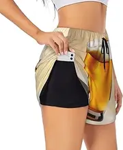 [WURTON] Beer Foam Print Exercise Gym Workout Shorts Women's Athletic Shorts Dual-Layered Yoga Running Shorts