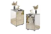 Advwin Mirrored Bedside Table 3 Drawers 63cm Set of 2