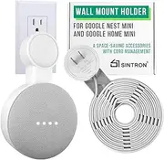 Sintron Socket Wall Mount for Google Nest Mini & Google Home Mini, A Space Saving Accessory with Cable Management for Google Smart Speakers 1st Gen & 2nd Gen. No Messy Cables Screws