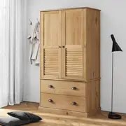 Coat Stand Wardrobe Cloakroom Cupboard Hallway Cupboard Bedroom Cupboard Clothes Rail 2 Drawers Grey Solid Pine Wood 90x55x176 cm