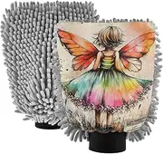 XYMZR Fairy Vintage Butterfly Absorbent Microfiber Car Wash Mitt, Funny Cute Anime Scratch Free for Cars Cleaning, Home Cleaning Mitts, 2 Pack, 10.24” L x 7.09” W