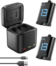 TELESIN Hero13 Battery Charger Kit – 2-Pack Batteries & Triple Charging Case with Type-C Cord, Fast Charging, High Capacity, Compatible with GoPro Hero 13 Black Original Batteries Accessories