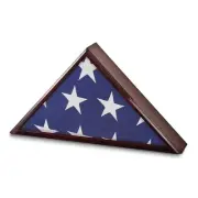 Mahogany Matte Finish Poplar Veneer Glass Top Flag Collectors Box