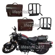 Royal Enfield "D7 Leather Bags & Pannier Mounting Pair" For Classic Reborn 350 (for: Royal Enfield)
