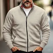 Men's Cardigan Sweater Zip Sweater Chunky Cardigan Ribbed Knit Cropped Pocket Knitted Color Block Stand Collar Warm Ups Modern Contemporary Casual Daily Wear C