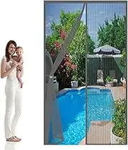 Magnetic Door Curtain Magnetic Insect Door Screen 150 x 210 cm Magnetic Fly Screens for Doors with Full Frame Magic Tape for Balcony and Patio Door, Grey