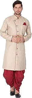 [VASTRAMAY] VM Mens Cotton Blend Sherwani Patiala Dhoti Set - Regal Ethnic Ensemble for Weddings and Festivals | Indowestern Angrakha Style Sherwani With Cowl Style Patiala Dhoti Pant Set
