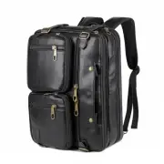 Men Vegan Leather Briefcase Backpack Hybrid 17 Inch Laptop Bag Case Business ...