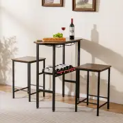 Costway3 Piece Counter Height Table Set with Wine Rack-Brown