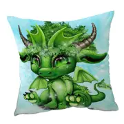 Cute Fantasy Creature Green Leaf Lil Dragon Cushion Cover