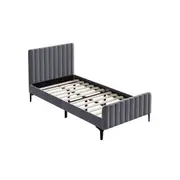 Oikiture Bed Frame King Single Beds Platform Velvet Fabric Grey ROYO