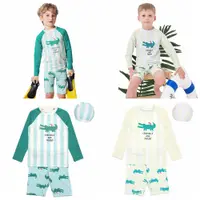 在飛比找蝦皮購物優惠-2-10 歲男童泳裝 3 件/套鱷魚長袖條紋泳裝服裝新款時尚