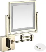 Wall Mounted Sensor Mirror Makeup，Shaving Mirror LED Lighted Luxury Bathroom Mirror for Hotel Vanity with Adjustable Extendable 8 inch 3X Magnification,Hardwired,Gold