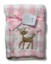 BLANKET PLUSH - DUCK DUCK GOOSE GIRLS 223 - PLAID PINK -BABY TODDLER CRIB BED
