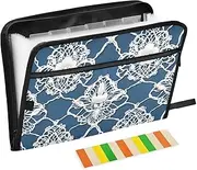 Blue and White Lace Flowers Expandable Folders 13 Pockets A4 Letter Size File Pocket Folders with Zipper Closure Folder Organizer with Pockets for Office Supply