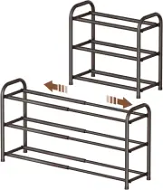 3-Tier Expandable Shoe Rack,Adjustable Shoe Shelf Storage Organizer Heavy Duty M