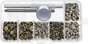 120 Set Leather Rivets, Double Cap Rivet Buttons with Setting Tool Kit and Storage Box, 6mm and 8mm, Bronze and Silver