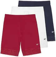 [Lucky & Me] Jada Little Girls Bike Shorts, Tagless, Soft Cotton, Lace Trim, Underwear, 3 Pack