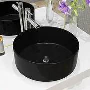 Black Ceramic Bathroom Vanity Sink - 40x15 cm Round Basin, Modern Countertop Bowl for Bath, Restroom, Lavabo, and Wash