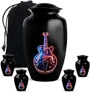 Remembrance Urn for Human Ashes, Guitar Urns for Human Adults, Black, Combo, (1Pc 10 Inch & 4Pcs 3 Inch)