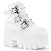 Demonia Ashes-55 White Ankle Punk Gothic Platform Boots with Bat Straps