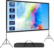 VISULAPEX 120 Inch Projector Screen with Dual Tripods: Wrinkle-Free, Strong Stands, Portable, Indoor/Outdoor, 16:9 Foldable 4K Movie Screen - Ideal for Camping, Parties, Home Theater