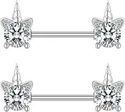 [Niaspi] 14G Unicorn Nipple Rings for Women Girls Surgical Steel Sparkling CZ Diamond Nipple Studs Straight Bar Barbell Nipplerings Fashion Body Piercing Jewelry, Stainless Steel, cubic zirconia